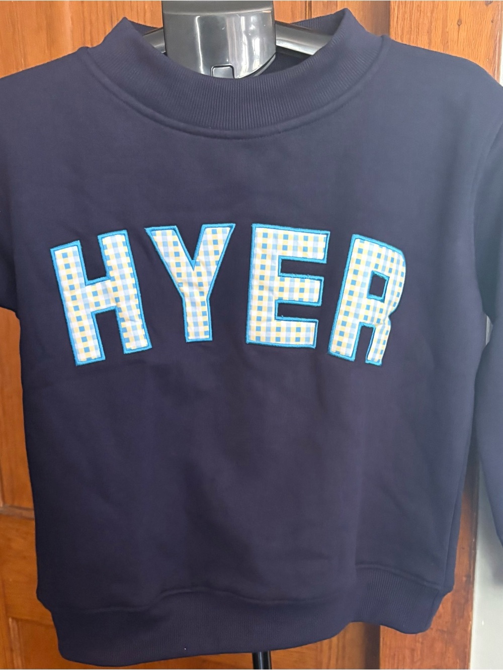 Scarlet & Gold HYER Youth Sweatshirt Navy Gingham Applique Crewneck YM